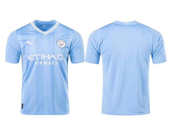 Men's Manchester City Blank 2023/24 Blue Away Soccer Jersey